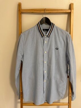 Fred Perry Light Blue Button-Down Shirt with Navy & Yellow Trim